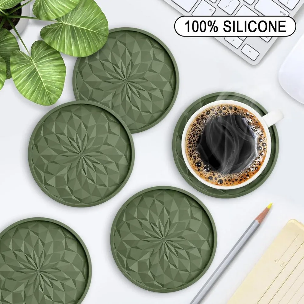 New Silicone Coasters with Holder,[6 Pack] Drinking Coasters - Cup Mat for Hot